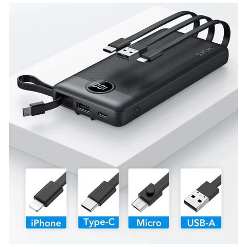 Brand New VRURC Power Bank with Built-In Cables 10000Mah USB C Portable Charger